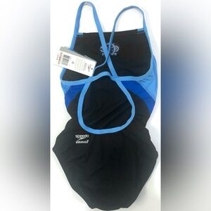 Speedo Performance 1 PC. Swimsuit #8191408 Black & Blue Color Youth size 12 NWT